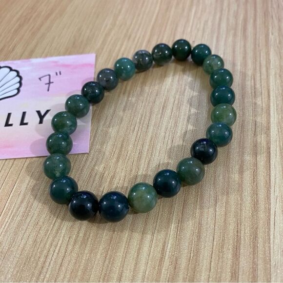 Genuine moss agate crystal bracelet // handmade // 7” bracelet - Picture 1 of 3